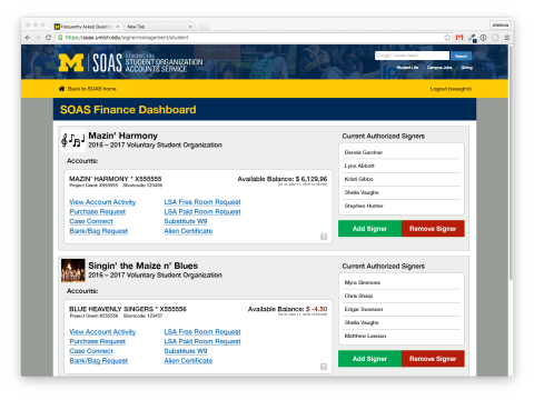 SOAS Finance Dashboard Logged In Page