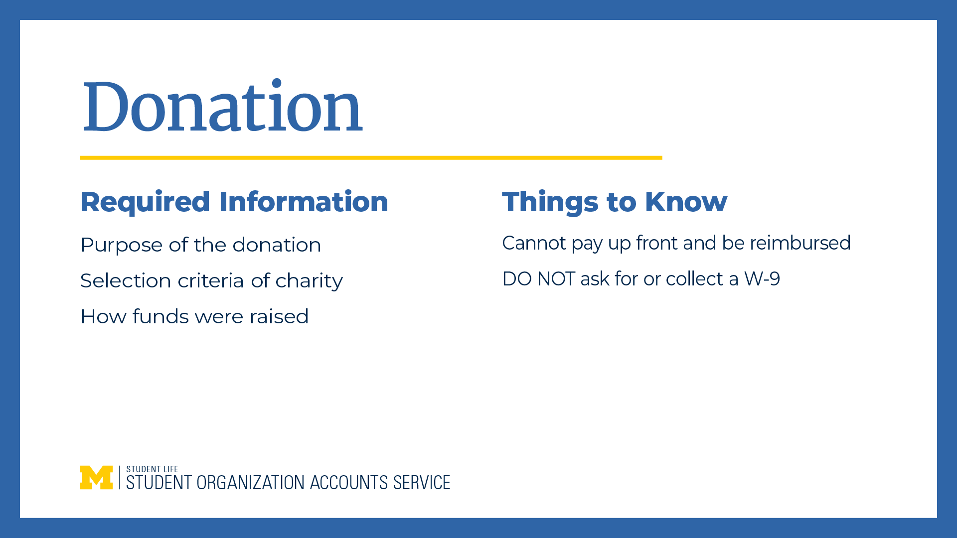 a recap of the donation section